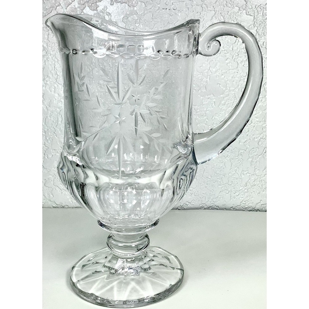 Gorham Chantilly Hand Cut Crystal Pitcher Etched Floral‎ Design Gorgeous!